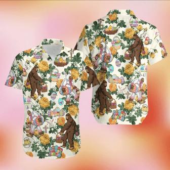 Happy Easter Bunny Bigfoot Hunting Eggs Hawaiian Shirts Aloha Hawaii Shirt Aloha Shirt For Summer - Seseable