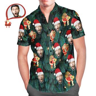 Custom Face Men's All Over Print Christmas Tree Style Hawaiian Shirt Christmas Gift - Seseable