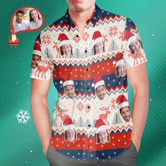 Custom Couple's Face Classic Christmas Men's All Over Print Hawaiian Shirt Christmas Gift | Seseable CA