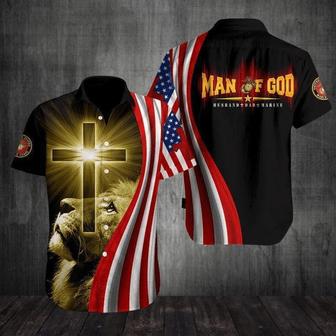 Us Marine Lion Man Of God Hawaiian Shirt - Seseable