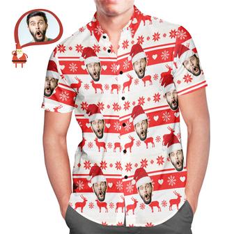 Custom Face Classic Christmas Moose Men's All Over Print Hawaiian Shirt Christmas Gift | Seseable CA