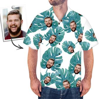 Custom Face Hawaiian Shirt Large Tropical Leaves - Seseable