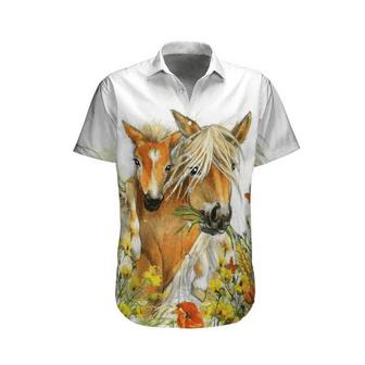 Flower And Horse Watercolor Design Hawaiian Shirt - Seseable