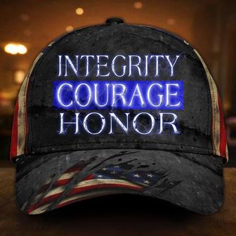 Integrity Courage Honor Blue Line Hat Vintage USA Flag Cap Support Our Law Enforcement Gift Hat - Thegiftio UK