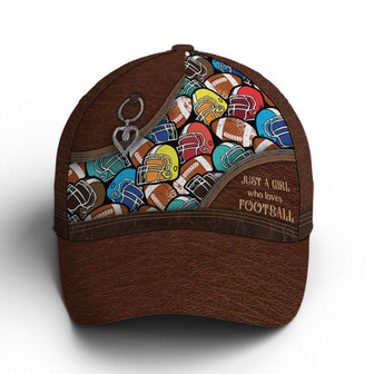 Just A Girl Who Loves Football Leather Style Baseball Cap Hat - Thegiftio