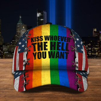 Kiss Whoever The Hell You Want LGBT Flag Hat American Flag Pride Baseball Cap LGBT Merch - Thegiftio UK