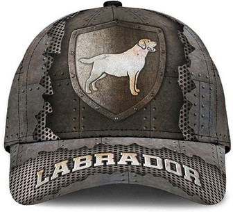 Labrador Horizontal Stand The Shield Metal Printed Unisex Hat Classic Cap, Snapback Cap, Baseball Cap - Thegiftio UK