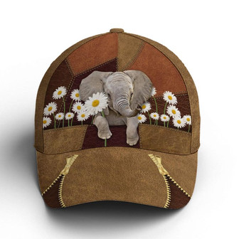 Lovely Elephant Daisy Flowers Leather Baseball Cap Hat - Thegiftio UK