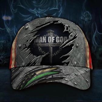 Man Of God Green Line American Flag Cap Patriotic Christian Military Mens Unique Gift Hat - Thegiftio UK