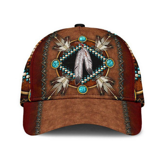 Native American Brown Pattern Hat Classic Cap Skull Cap, Human Cap, Trending Cap, American Classic Cap - Thegiftio UK