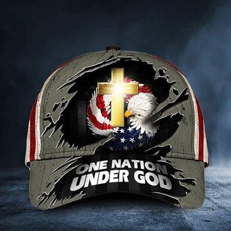 One Nation Under God Hat Wreath Eagle Cross American Flag Cap Patriotic Christian Gift Hat - Thegiftio UK