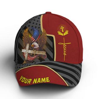 Personalized Patriotic American Eagle With Cross Baseball Cap Hat - Thegiftio UK