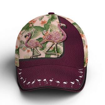 Purple Leather Style Tropical Floral Flamingo Baseball Cap Hat - Thegiftio UK