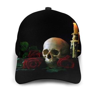 Romantic Skull Cap Classic with Roses Candle Adjustable Caps Trucker Hats Hip Hop Hat - Thegiftio UK