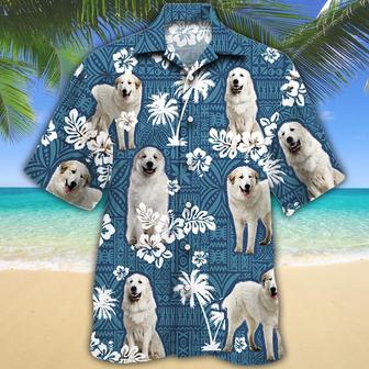 Great Pyrenees Dog Lovers Blue Tribal Pattern Hawaiian Shirt - Seseable