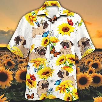 Pug Dog Lovers Sun Flower Hawaiian Shirt - Seseable