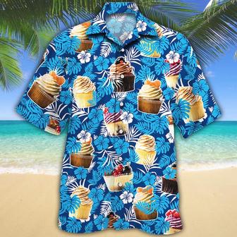 Cupcake Lovers Blue Floral Hawaiian Shirt - Seseable