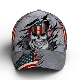Skull Cowboy US Flag Pattern Metallic Baseball Cap Hat - Thegiftio UK