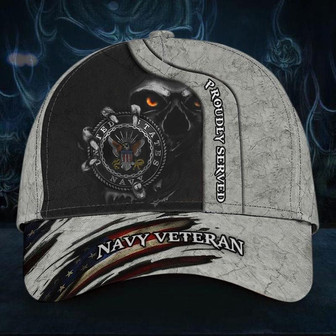 Skull Navy Veteran Proudly Served Hat Unique American Flag Cap Honor Navy Veteran Gifts Hat - Thegiftio UK