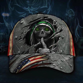 Skull Thin Green Line Hat Print Vintage USA Flag Cap Unique Army Military For Men Hat - Thegiftio UK