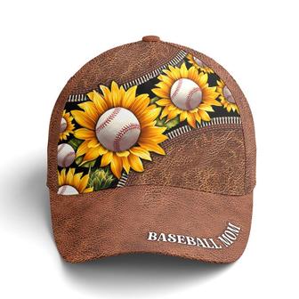 Sunflower Baseball Mom Leather Style Baseball Cap Hat - Thegiftio UK