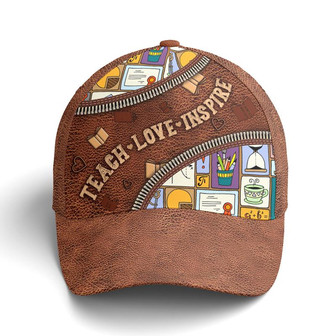 Teach Love Inspire Classic Leather Subjects Art Style Baseball Cap Hat - Thegiftio UK