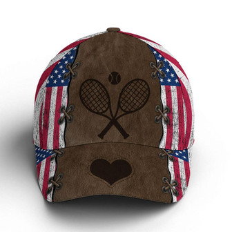 Tennis American Flag Leather Style Baseball Cap Hat - Thegiftio UK