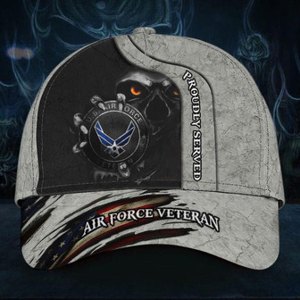 Veteran American Flag Hat Proud US Military Skull Air Force Veteran Proudly Served Cap Unique USA Flag Hat Honor Veteran USAF Retired Hat Classic Cap - Thegiftio