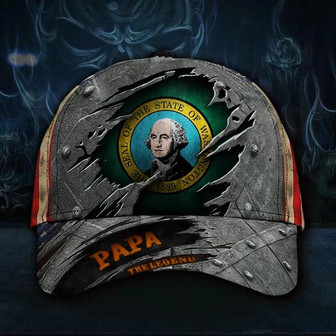 Washington Papa The Legend Hat Vintage American Flag Cap Unique Day Gift Hat - Thegiftio UK