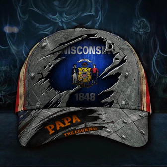 Wisconsin Papa The Legend Hat Vintage USA Flag Cap Dad Day Gift Day Ideas Hat - Thegiftio