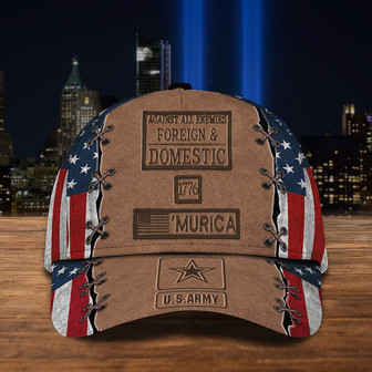 Against All Enemies Foreign And Domestic USA Flag Hat Proud Military Veteran Patriotic Gift Hat Classic Cap Hat - Thegiftio UK
