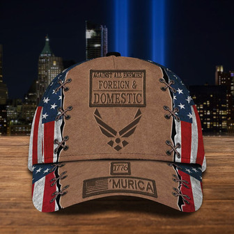 Air Force 1776 'Murica Hat Against All Enemies Foreign & Domestic USAF American Flag Ball Cap Hat - Thegiftio