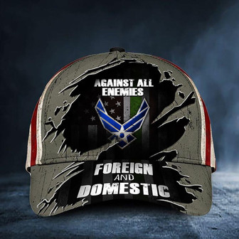 Air Force Hat Against All Enemies Foreign And Domestic Green Line USA Flag Air Force Ball Cap Hat - Thegiftio