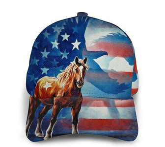 American Flag Eagle Horse Print Casual Baseball Cap Adjustable Twill Sports Dad Hats for Unisex Hat - Thegiftio