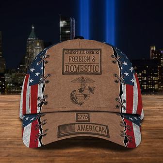 American Flag Hat Proud US Military Marine Corps Hat 1776 American Against All Enemies Foreign & Domestic Unique Gift For Veterans Hat Classic Cap Hat - Thegiftio UK