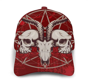 Unisex Baseball Cap Horned Goat Skull With Roses Adjustable Caps Trucker Hats Sports Hat - Thegiftio UK