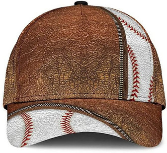 Baseball Leather Pattern Print Zipper Brown Attractive Style Printed Unisex Hat Classic Cap Hat - Thegiftio UK