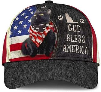 Black Cat God Bless America Flag Wonderful Printed Unisex Hat Classic Cap, Snapback Cap Hat - Thegiftio UK
