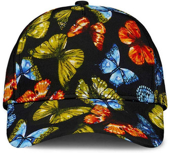 Butterfly Colorful Black Printed Unisex Hat Classic Cap, Snapback Cap, Baseball Cap Hat - Thegiftio UK