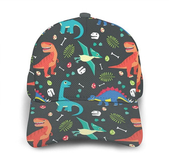 Cartoon Dinosaur Print Casual Baseball Cap Adjustable Twill Sports Dad Hats for Unisex Hat - Thegiftio UK