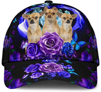 Chihuahua Love Purple Flower Printed Unisex Hat Classic Cap, Snapback Cap, Baseball Cap Hat - Thegiftio UK