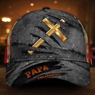Cross Christian Papa The Legend Hat Vintage Unique USA Flag Cap Christian Gifts For Dad Hat - Thegiftio UK