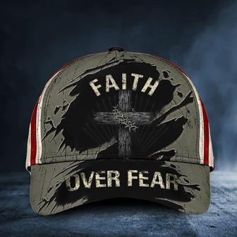 Cross Faith Over Fear Hat Vintage USA Flag Baseball Cap Religious Christian Gift For Men Hat - Thegiftio UK