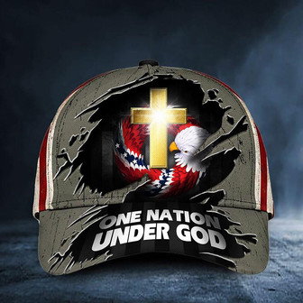Cross One Nation Under God Hat USA Flag Wreath Eagle Christian Patriotic Cap Unique Gift Hat - Thegiftio UK