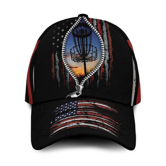 Custom Name Disc Golf Zipper American FlagCap For Disc Golfers, Disc Golf Cap Hat - Thegiftio UK