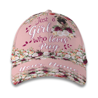 Customized Girl Loves Pug Flowers Hat Classic Cap Hat - Thegiftio UK