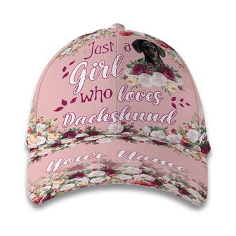 Customized Name Girl Loves Dachshund Flowers Hat Classic Cap Hat - Thegiftio UK