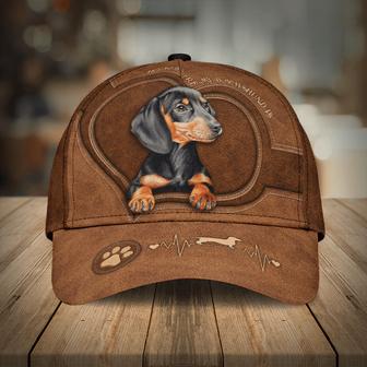 Dachshund Dog Heart Beat Leather Hat Classic Cap Hat - Thegiftio UK