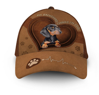 Dachshund Heartbeat Leather Hat Classic Cap Hat - Thegiftio