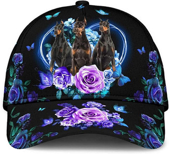 Doberman Lovely Cute Flower Butterfly Heart Wonderful Printed Unisex Hat Classic Cap, Snapback Cap Hat - Thegiftio UK